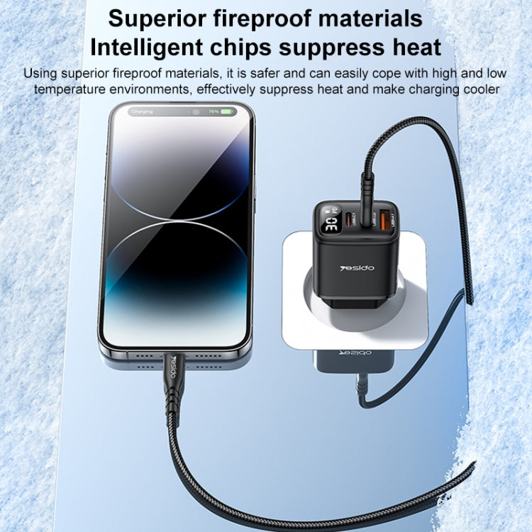 Yesido YC69 30W USB + Dual USB-C / Type-C Digital Display Charger, Specification:EU Plug(Black) - free shipping - PMC TechLife - Order now!