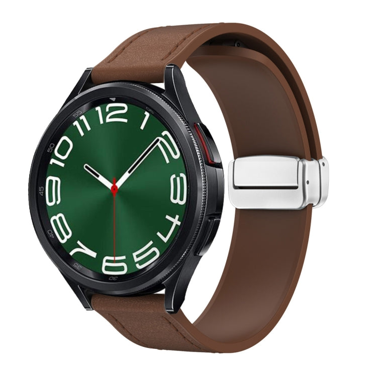 20mm Magnetic Silver Buckle Silicone Leather Watch Band(Dark Brown) - free shipping - PMC TechLife - Order now!