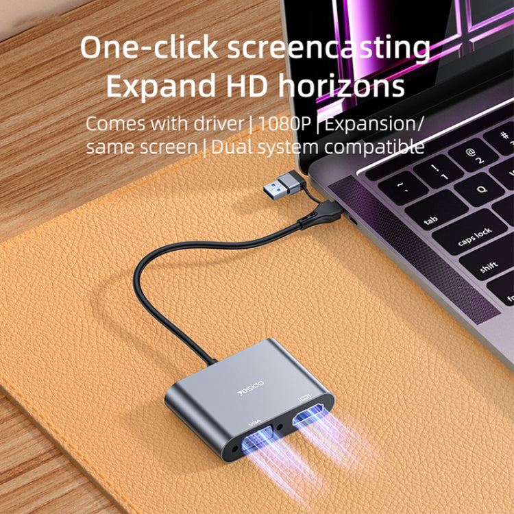 Yesido HM15 USB-C / Type-C + USB 2.0 Interface HDTV Split Screen Adapter(Grey) - Splitter by Yesido | Online Shopping South Africa | PMC Jewellery | Buy Now Pay Later Mobicred