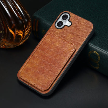 For iPhone 16 Imitation Crocodile Leather Back Phone Case with Holder(Brown) - iPhone 16 Cases by PMC Jewellery | Online Shopping South Africa | PMC Jewellery | Buy Now Pay Later Mobicred