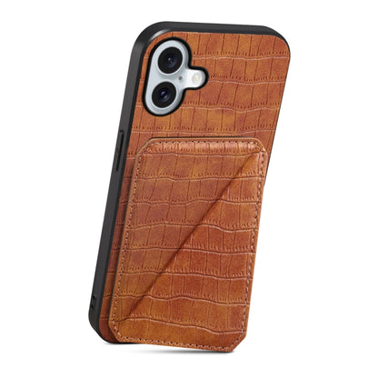 For iPhone 16 Imitation Crocodile Leather Back Phone Case with Holder(Brown) - iPhone 16 Cases by PMC Jewellery | Online Shopping South Africa | PMC Jewellery | Buy Now Pay Later Mobicred