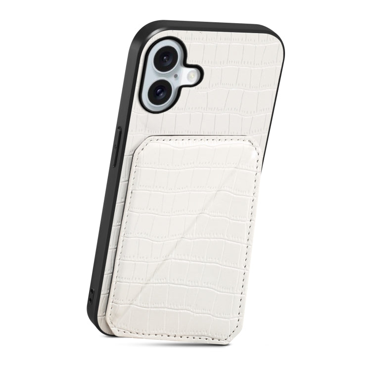For iPhone 16 Imitation Crocodile Leather Back Phone Case with Holder(White) - iPhone 16 Cases by PMC TechLife | Online Shopping South Africa | PMC TechLife | Buy Now Pay Later Mobicred