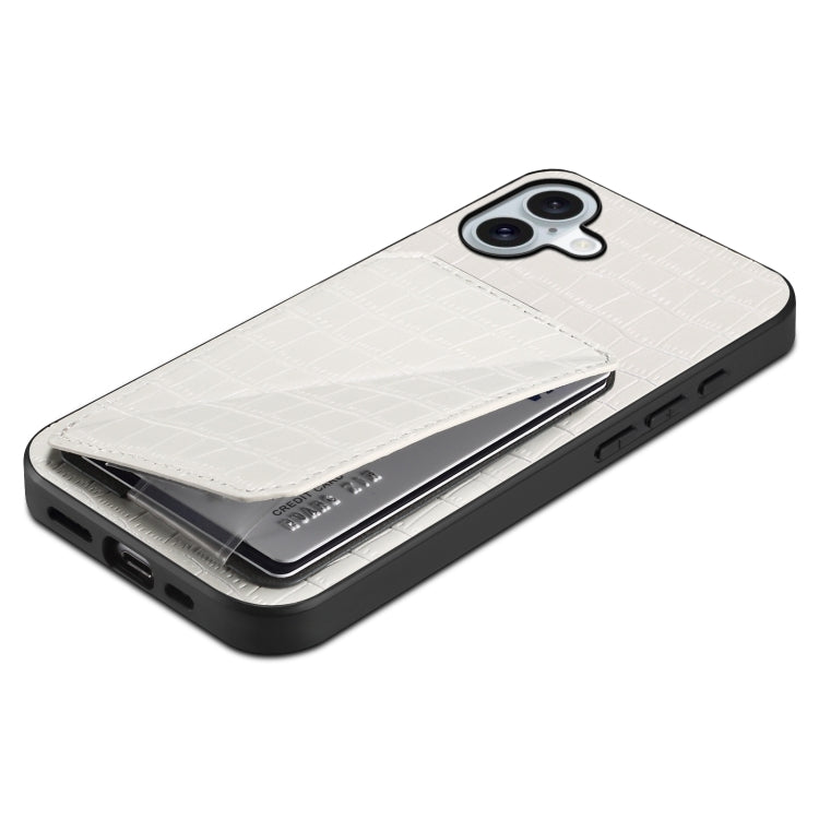 For iPhone 16 Imitation Crocodile Leather Back Phone Case with Holder(White) - iPhone 16 Cases by PMC TechLife | Online Shopping South Africa | PMC TechLife | Buy Now Pay Later Mobicred