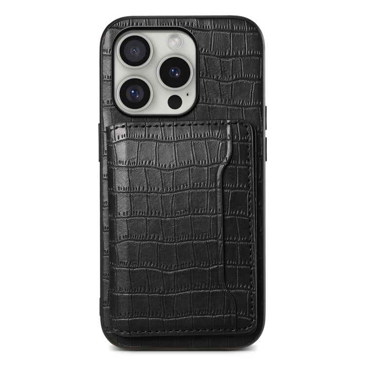 For iPhone 16 Pro Crocodile Texture Card Bag Design Full Coverage Phone Case(Black) - iPhone 16 Pro Cases by PMC Jewellery | Online Shopping South Africa | PMC Jewellery | Buy Now Pay Later Mobicred