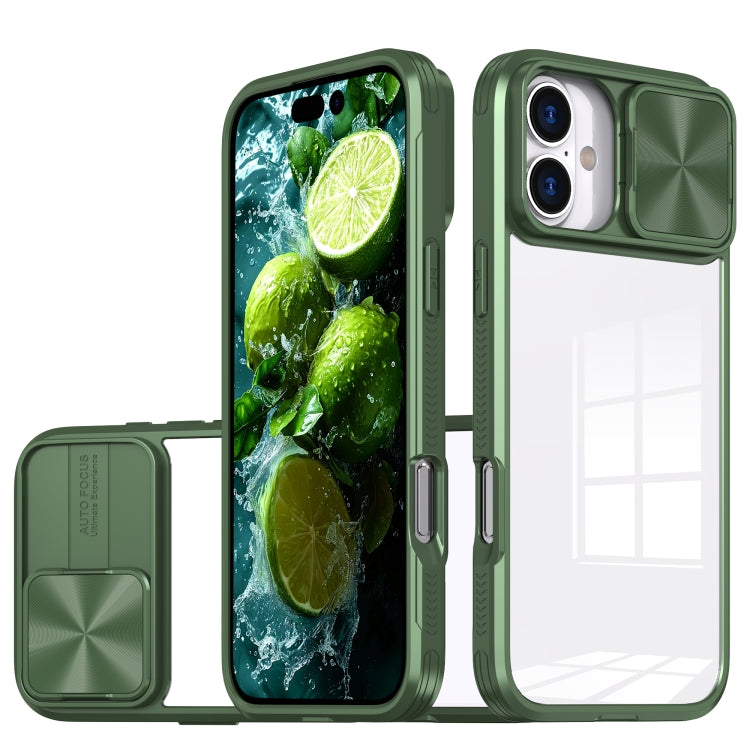 For iPhone 16 Sliding Camshield Acrylic Hybrid TPU Phone Case(Olive Green) - iPhone 16 Cases by PMC Jewellery | Online Shopping South Africa | PMC Jewellery | Buy Now Pay Later Mobicred