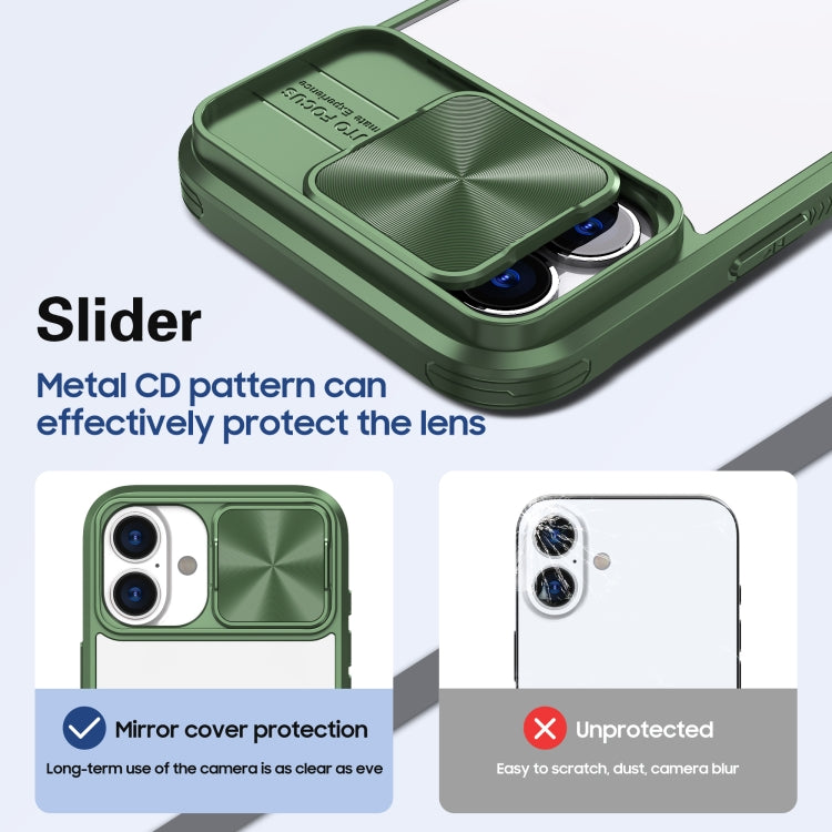 For iPhone 16 Sliding Camshield Acrylic Hybrid TPU Phone Case(Olive Green) - iPhone 16 Cases by PMC Jewellery | Online Shopping South Africa | PMC Jewellery | Buy Now Pay Later Mobicred