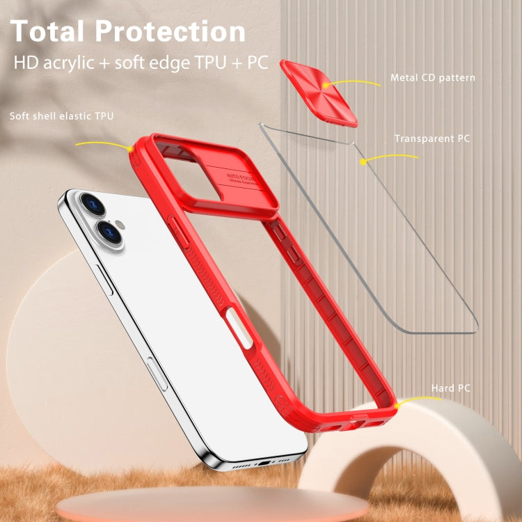 For iPhone 16 Plus Sliding Camshield Acrylic Hybrid TPU Phone Case(Red) - iPhone 16 Plus Cases by PMC TechLife | Online Shopping South Africa | PMC TechLife | Buy Now Pay Later Mobicred