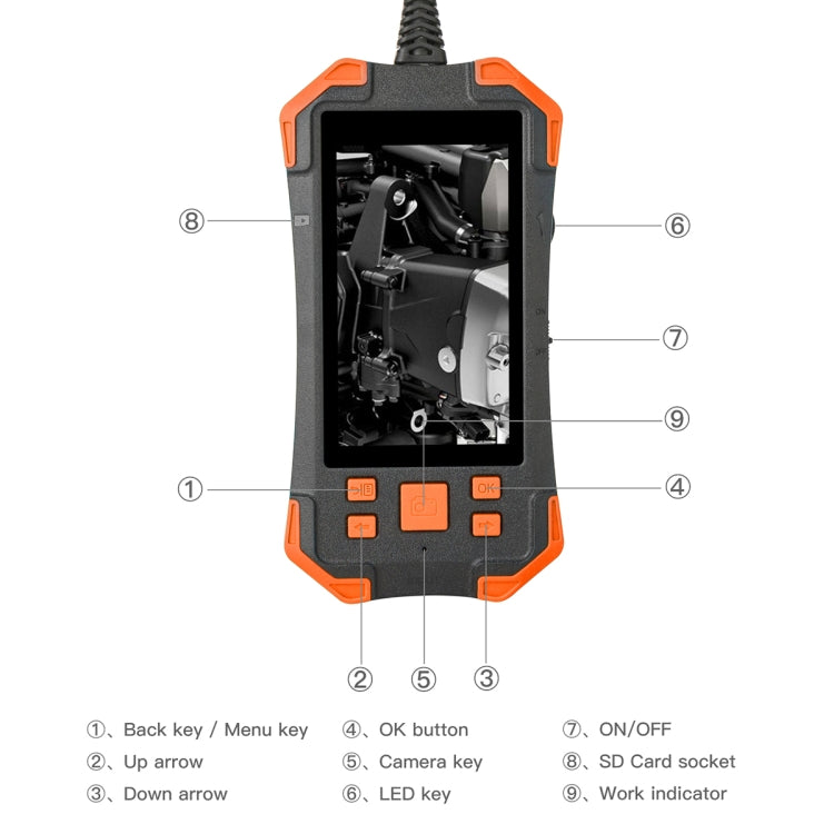 T20 4.3 inch IPS Screen 8mm Single Camera IP67 Waterproof Hard Cable Digital Endoscope, Length:1m(Black Orange) -  by PMC TechLife | Online Shopping South Africa | PMC TechLife | Buy Now Pay Later Mobicred
