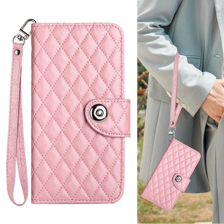 For Redmi K70 Ultra 5G Global Rhombic Texture Flip Leather Phone Case with Lanyard(Pink) - Xiaomi Cases by PMC Jewellery | Online Shopping South Africa | PMC Jewellery | Buy Now Pay Later Mobicred