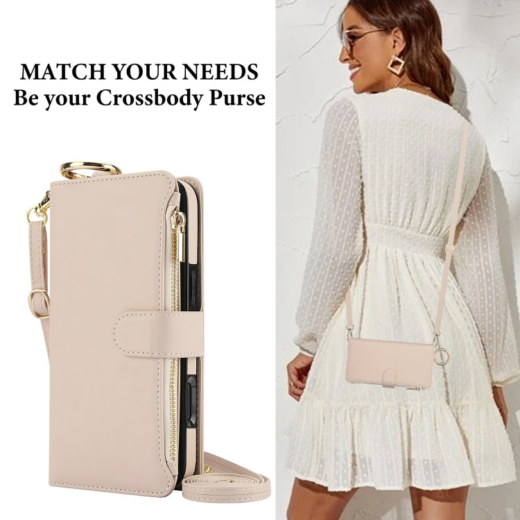 For iPhone 16 Pro Crossbody Ring Multifunctional Wallet Leather Phone Case(White) - More iPhone Cases by PMC Jewellery | Online Shopping South Africa | PMC Jewellery | Buy Now Pay Later Mobicred