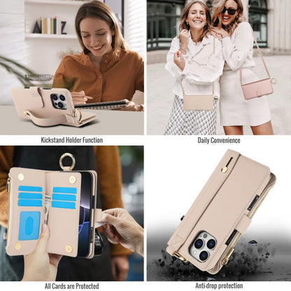 For iPhone 16 Pro Crossbody Ring Multifunctional Wallet Leather Phone Case(White) - More iPhone Cases by PMC Jewellery | Online Shopping South Africa | PMC Jewellery | Buy Now Pay Later Mobicred