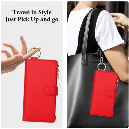 For iPhone 16 Pro Crossbody Ring Multifunctional Wallet Leather Phone Case(Red) - More iPhone Cases by PMC Jewellery | Online Shopping South Africa | PMC Jewellery | Buy Now Pay Later Mobicred