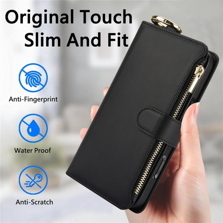 For iPhone 16 Plus Crossbody Ring Multifunctional Wallet Leather Phone Case(Black) - iPhone 16 Plus Cases by PMC Jewellery | Online Shopping South Africa | PMC Jewellery | Buy Now Pay Later Mobicred