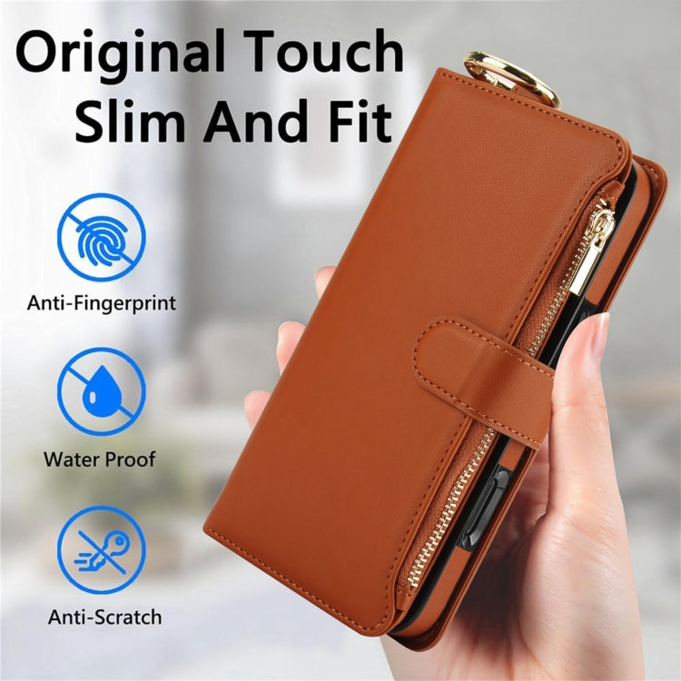 For iPhone 16 Crossbody Ring Multifunctional Wallet Leather Phone Case(Brown) - iPhone 16 Cases by PMC Jewellery | Online Shopping South Africa | PMC Jewellery | Buy Now Pay Later Mobicred