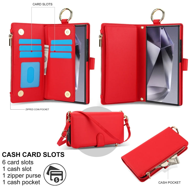 For Samsung Galaxy S24 Ultra 5G Crossbody Ring Multifunctional Wallet Leather Phone Case(Red) - Galaxy S24 Ultra 5G Cases by PMC Jewellery | Online Shopping South Africa | PMC Jewellery | Buy Now Pay Later Mobicred