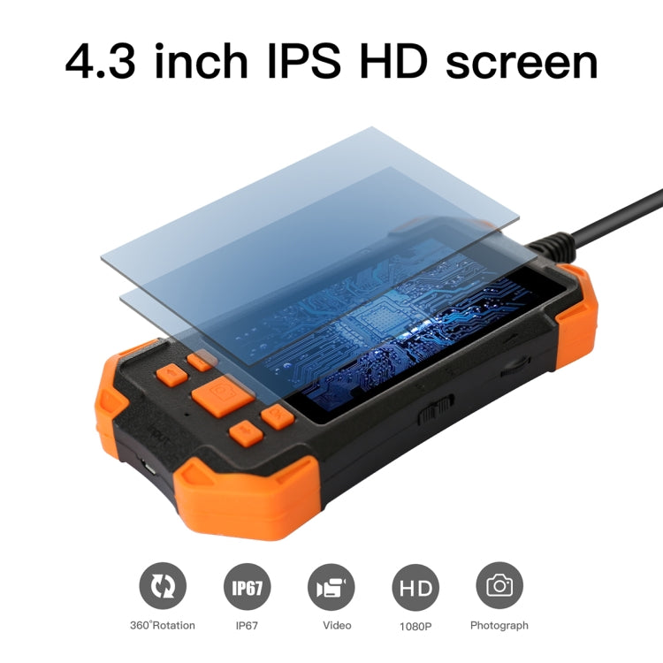 T20 4.3 inch IPS Screen 5.5mm Dual Camera IP67 Waterproof Hard Cable Digital Endoscope, Length:2m(Black Orange) -  by PMC Jewellery | Online Shopping South Africa | PMC Jewellery | Buy Now Pay Later Mobicred