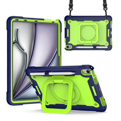 For iPad Air 11 2024 Handle Grip Holder Silicone Hybrid PC Tablet Case with Strap(Navy Yellow Green) - iPad Air 11 2024 Cases by PMC Jewellery | Online Shopping South Africa | PMC Jewellery | Buy Now Pay Later Mobicred