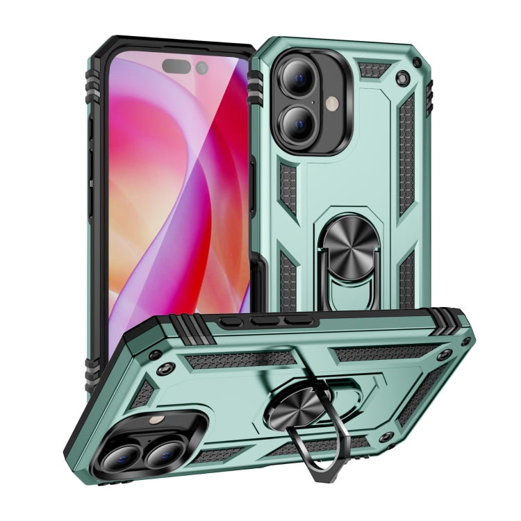 For iPhone 16 Shockproof TPU Hybrid PC Phone Case with Holder(Dark Green) - iPhone 16 Cases by PMC Jewellery | Online Shopping South Africa | PMC Jewellery | Buy Now Pay Later Mobicred