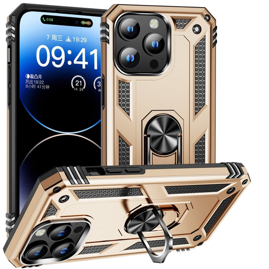 For iPhone 16 Pro Shockproof TPU Hybrid PC Phone Case with Holder(Gold) - iPhone 16 Pro Cases by PMC Jewellery | Online Shopping South Africa | PMC Jewellery | Buy Now Pay Later Mobicred