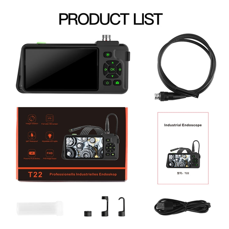 T22 4.5 inch IPS Color Screen 7.9mm Triple Camera Hard Cable Industrial Endoscope, Length:2m(Black Orange) -  by PMC Jewellery | Online Shopping South Africa | PMC Jewellery | Buy Now Pay Later Mobicred