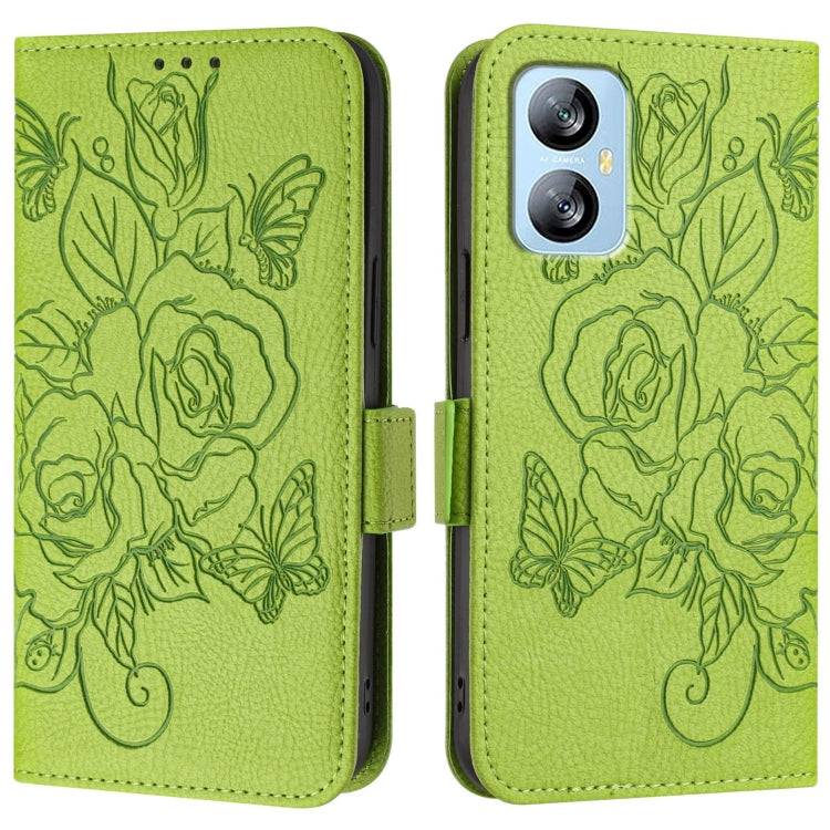 For Blackview A52 Embossed Rose RFID Anti-theft Leather Phone Case(Green) - More Brand by PMC Jewellery | Online Shopping South Africa | PMC Jewellery | Buy Now Pay Later Mobicred