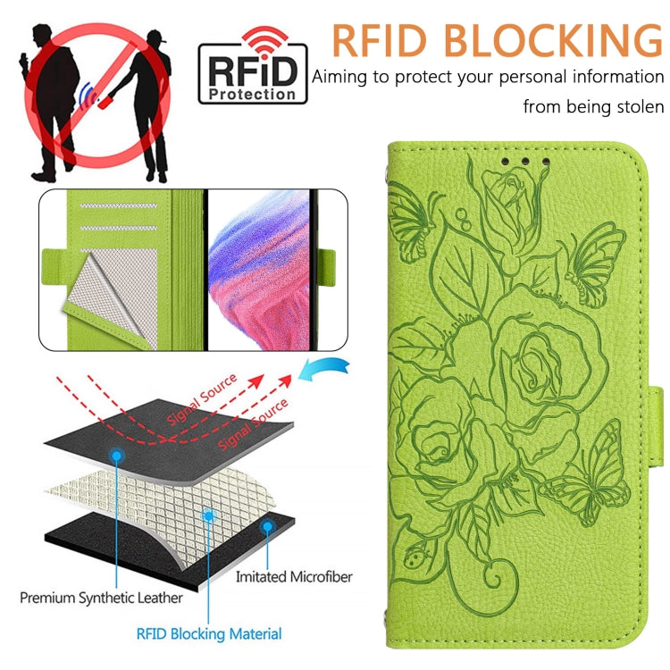For Blackview A52 Embossed Rose RFID Anti-theft Leather Phone Case(Green) - More Brand by PMC Jewellery | Online Shopping South Africa | PMC Jewellery | Buy Now Pay Later Mobicred