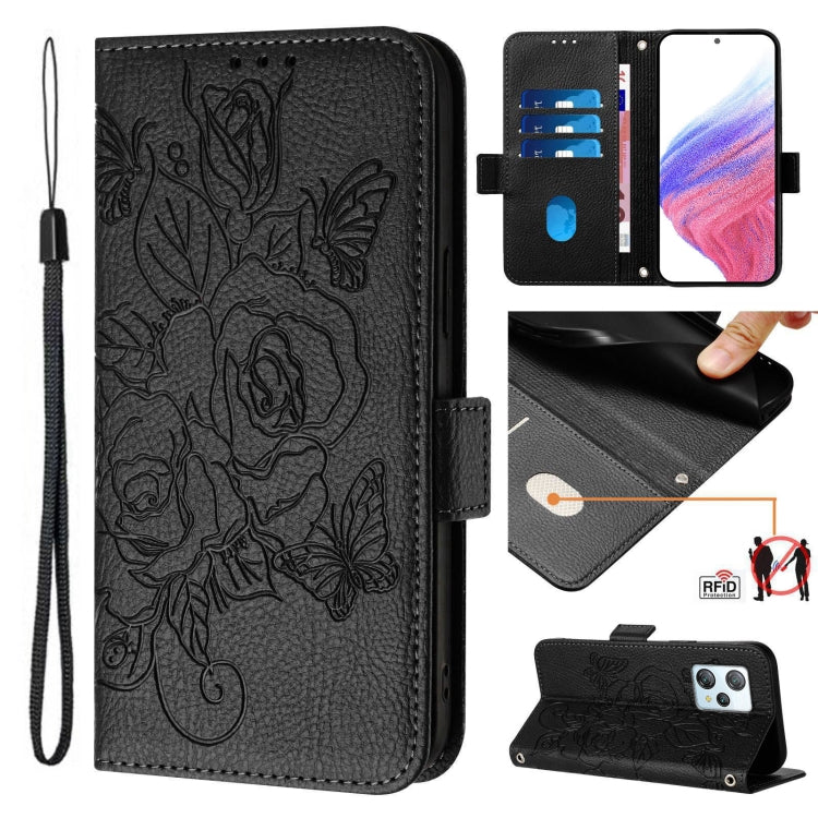For Blackview A53 Embossed Rose RFID Anti-theft Leather Phone Case(Black) - More Brand by PMC TechLife | Online Shopping South Africa | PMC TechLife | Buy Now Pay Later Mobicred