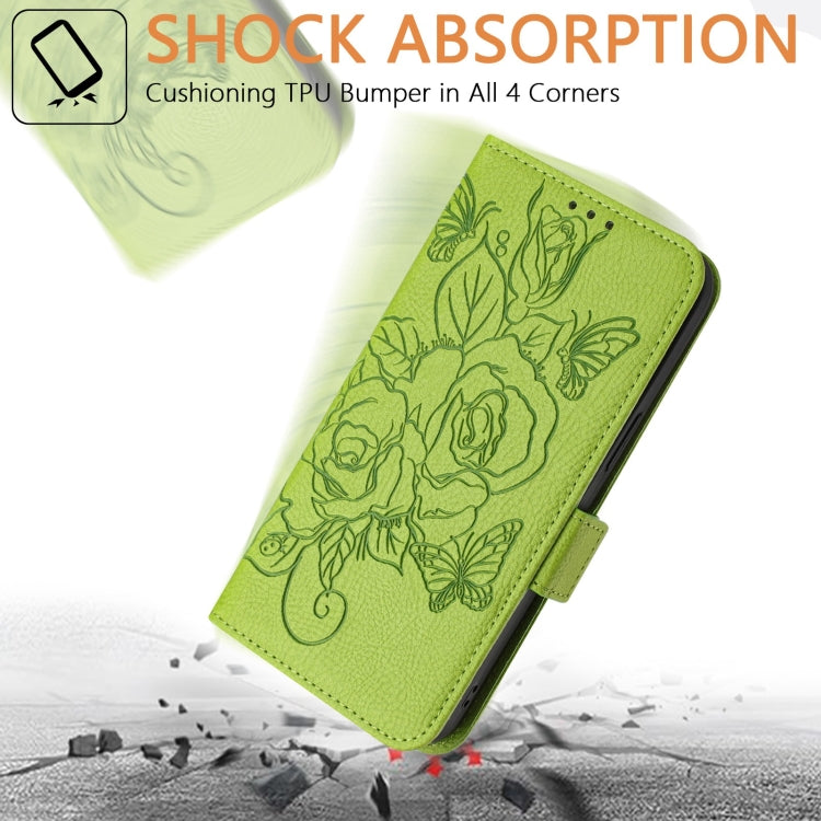 For Blackview WAVE 6C Embossed Rose RFID Anti-theft Leather Phone Case(Green) - More Brand by PMC Jewellery | Online Shopping South Africa | PMC Jewellery | Buy Now Pay Later Mobicred