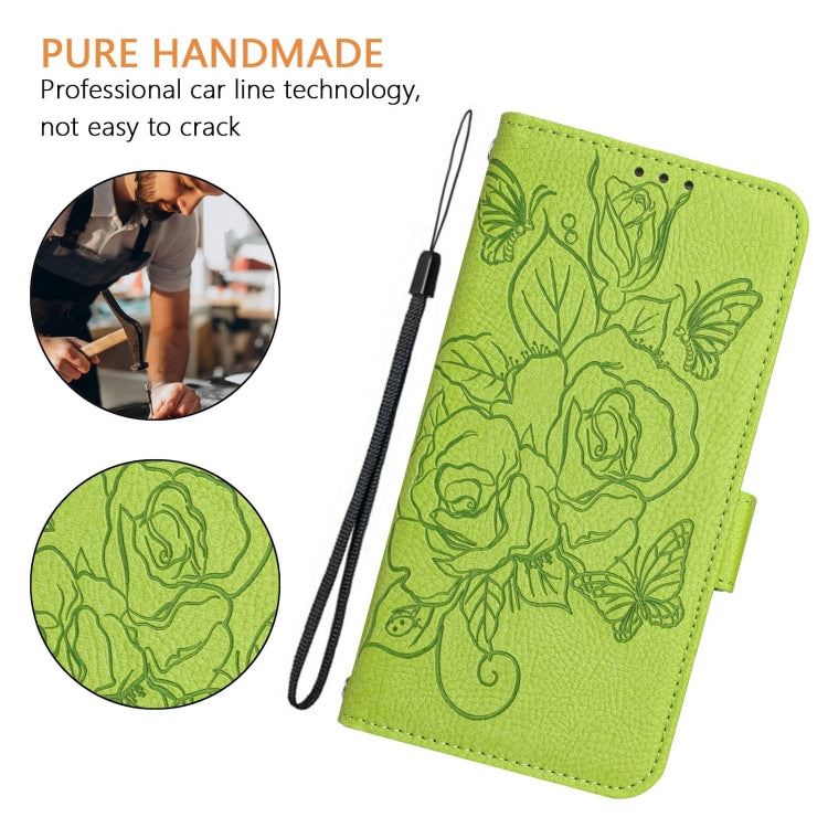 For Blackview WAVE 6C Embossed Rose RFID Anti-theft Leather Phone Case(Green) - More Brand by PMC Jewellery | Online Shopping South Africa | PMC Jewellery | Buy Now Pay Later Mobicred