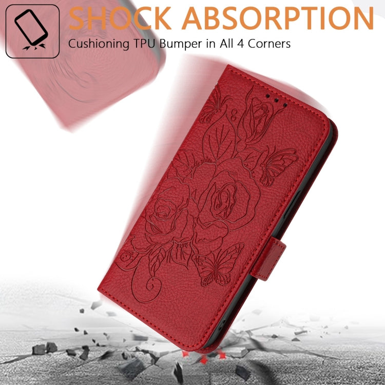 For Blackview WAVE 6C Embossed Rose RFID Anti-theft Leather Phone Case(Red) - More Brand by PMC Jewellery | Online Shopping South Africa | PMC Jewellery | Buy Now Pay Later Mobicred