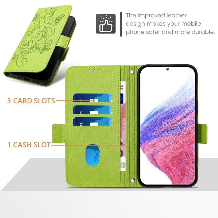 For Ulefone Note 14 Embossed Rose RFID Anti-theft Leather Phone Case(Green) - Ulefone Cases by PMC Jewellery | Online Shopping South Africa | PMC Jewellery | Buy Now Pay Later Mobicred
