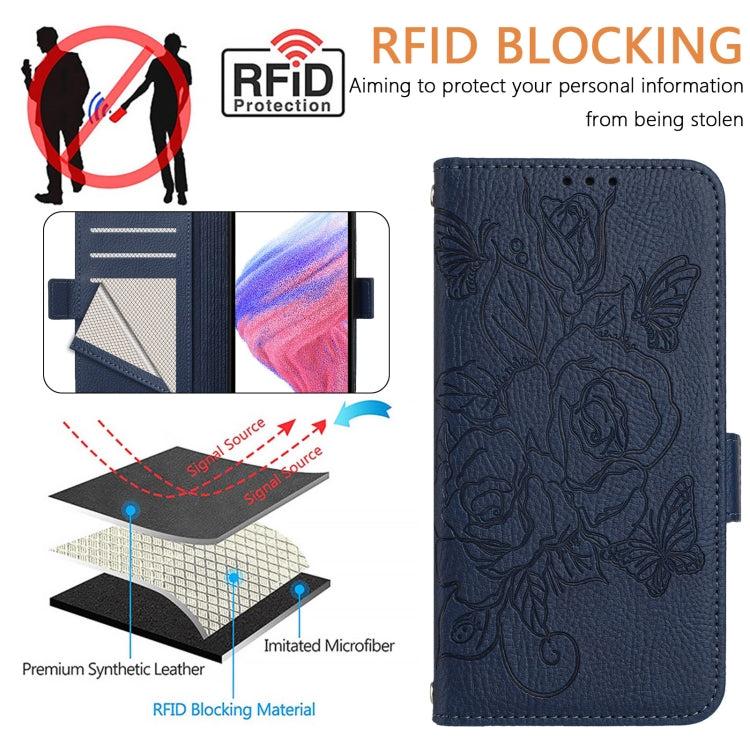 For Ulefone Note 14 Embossed Rose RFID Anti-theft Leather Phone Case(Dark Blue) - free shipping - PMC Jewellery - Order now!