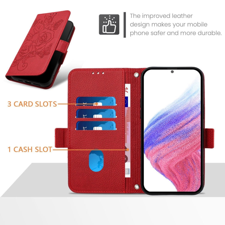 For Google Pixel 9 / 9 Pro Embossed Rose RFID Anti-theft Leather Phone Case(Red) - Google Cases by PMC Jewellery | Online Shopping South Africa | PMC Jewellery | Buy Now Pay Later Mobicred