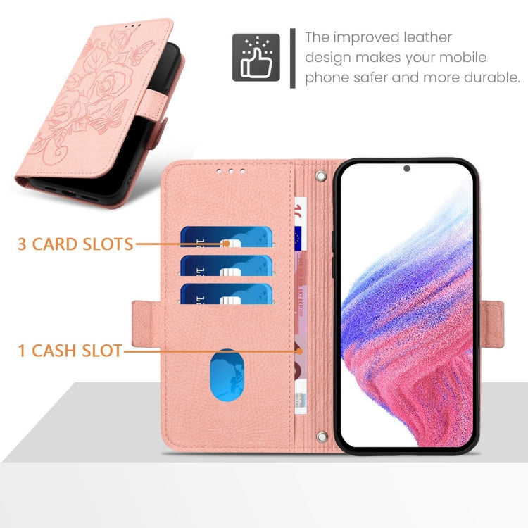 For Google Pixel 9 / 9 Pro Embossed Rose RFID Anti-theft Leather Phone Case(Pink) - Google Cases by PMC Jewellery | Online Shopping South Africa | PMC Jewellery | Buy Now Pay Later Mobicred