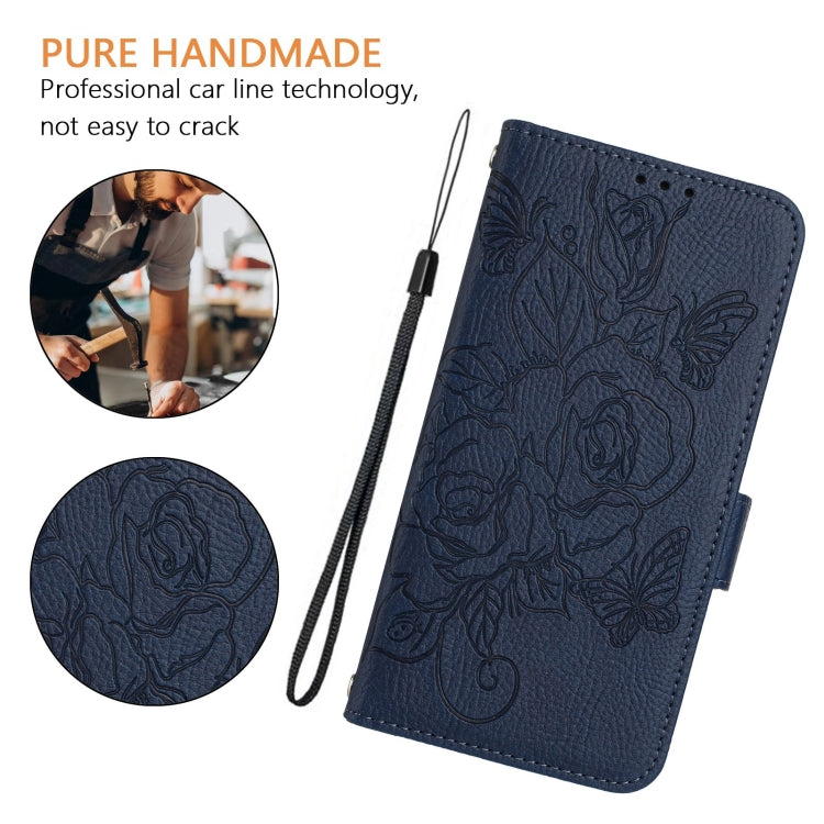 For Google Pixel 9 Pro XL Embossed Rose RFID Anti-theft Leather Phone Case(Dark Blue) - Google Cases by PMC Jewellery | Online Shopping South Africa | PMC Jewellery | Buy Now Pay Later Mobicred