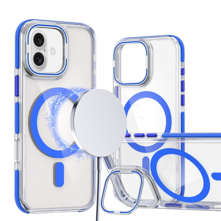 For iPhone 16 Plus Dual-Color Clear Acrylic Hybrid TPU Lens Flip Holder MagSafe Phone Case(Blue) - iPhone 16 Plus Cases by PMC Jewellery | Online Shopping South Africa | PMC Jewellery | Buy Now Pay Later Mobicred