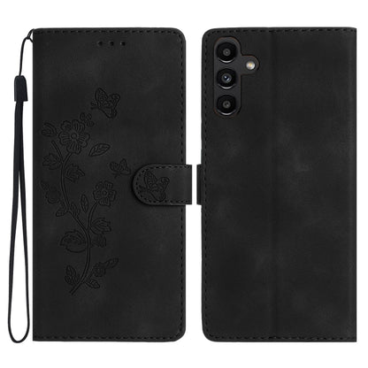 For Samsung Galaxy S25 5G Flower Butterfly Embossing Pattern Leather Phone Case(Black) - Galaxy S25 5G Cases by PMC Jewellery | Online Shopping South Africa | PMC Jewellery | Buy Now Pay Later Mobicred