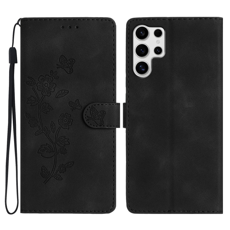 For Samsung Galaxy S25 Ultra 5G Flower Butterfly Embossing Pattern Leather Phone Case(Black) - Galaxy S25 Ultra 5G Cases by PMC Jewellery | Online Shopping South Africa | PMC Jewellery | Buy Now Pay Later Mobicred