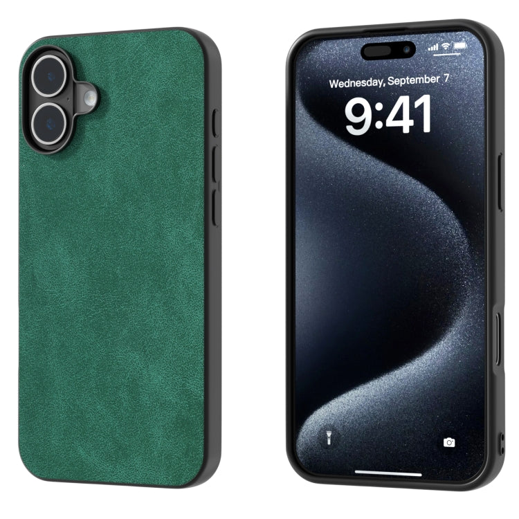 For iPhone 16 Plus Black Frame PU Leather Full Coverage Phone Case(Green) - iPhone 16 Plus Cases by PMC Jewellery | Online Shopping South Africa | PMC Jewellery | Buy Now Pay Later Mobicred