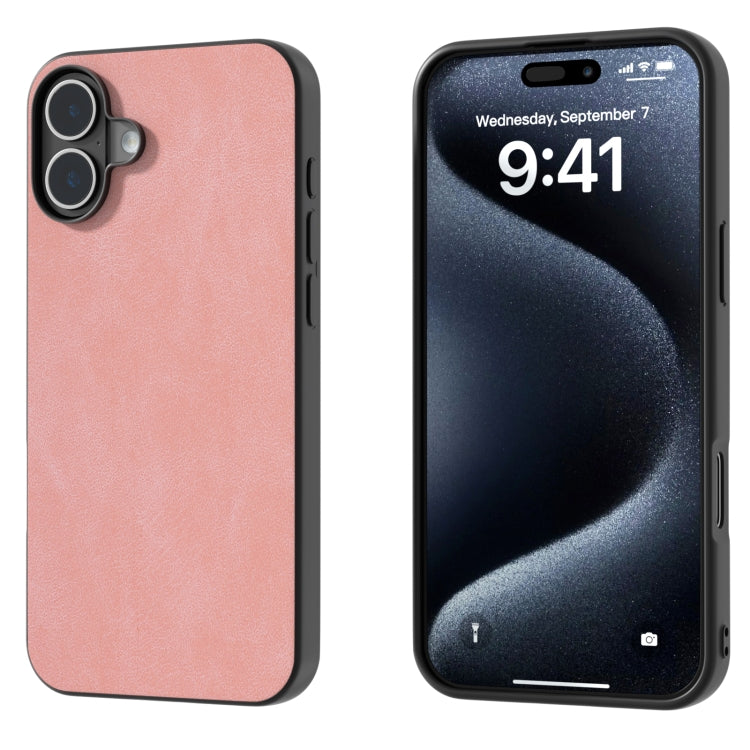 For iPhone 16 Black Frame PU Leather Full Coverage Phone Case(Pink) - iPhone 16 Cases by PMC Jewellery | Online Shopping South Africa | PMC Jewellery | Buy Now Pay Later Mobicred