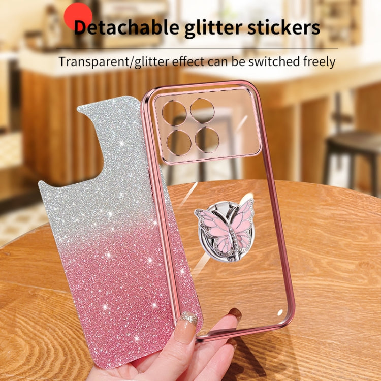 For Redmi K70 / K70 Pro Plated Gradient Glitter Butterfly Holder TPU Phone Case(Silver) - K70 Cases by PMC Jewellery | Online Shopping South Africa | PMC Jewellery | Buy Now Pay Later Mobicred