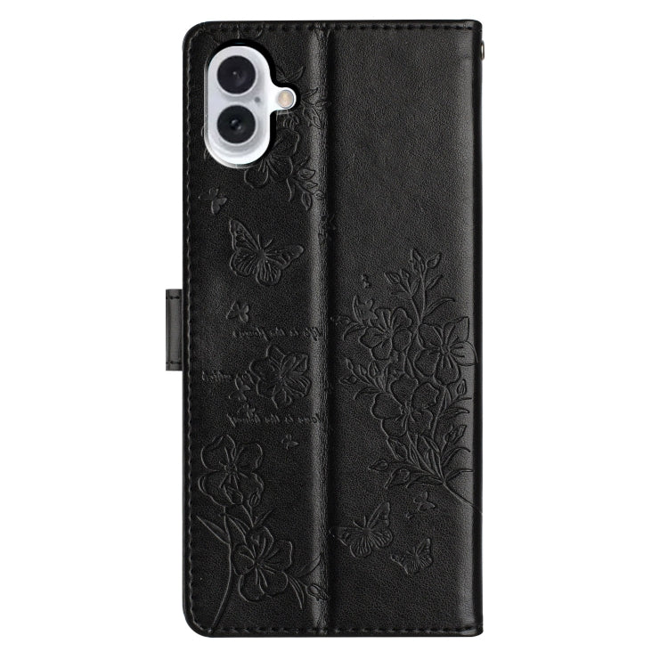 For iPhone 16 Butterflies and Flowers Leather Phone Case(Black) - iPhone 16 Cases by PMC Jewellery | Online Shopping South Africa | PMC Jewellery | Buy Now Pay Later Mobicred