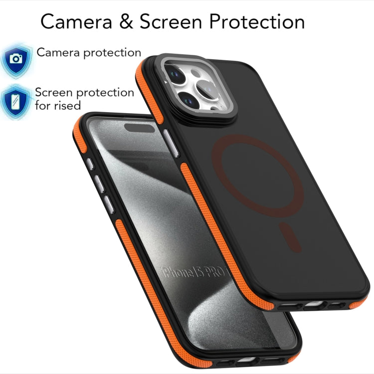 For iPhone 16 Plus Magsafe Dual-Color Skin Feel Lens Film Phone Case with Lens Fold Holder(Blue) - More iPhone Cases by PMC Jewellery | Online Shopping South Africa | PMC Jewellery | Buy Now Pay Later Mobicred