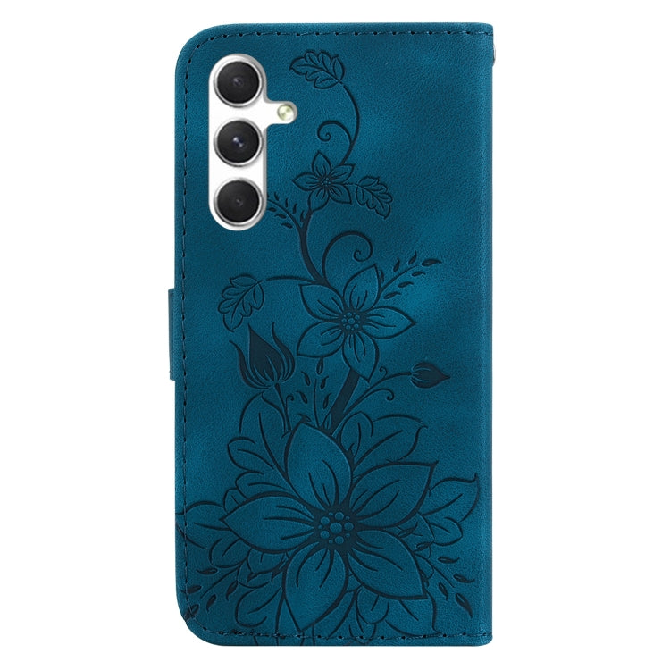 For Samsung Galaxy S25 5G Lily Embossed Leather Phone Case(Dark Blue) - Galaxy S25 5G Cases by PMC Jewellery | Online Shopping South Africa | PMC Jewellery | Buy Now Pay Later Mobicred