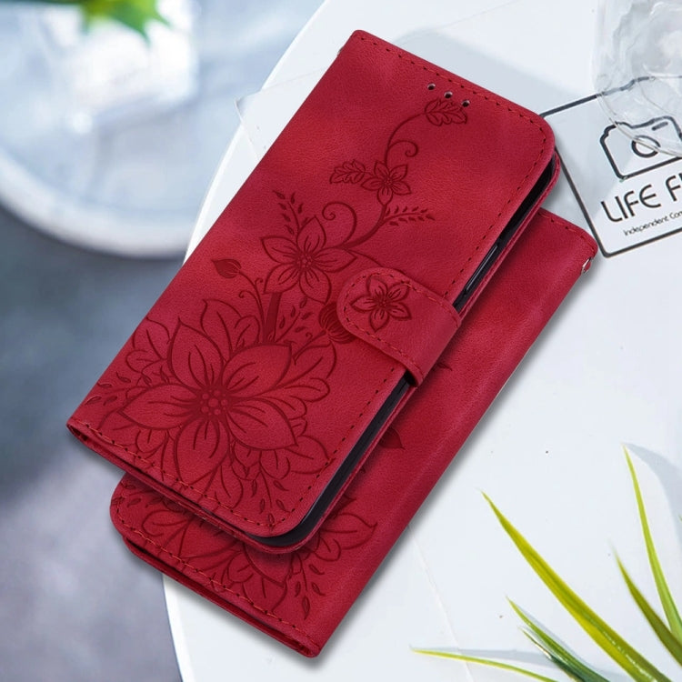 For Samsung Galaxy S25 5G Lily Embossed Leather Phone Case(Red) - Galaxy S25 5G Cases by PMC Jewellery | Online Shopping South Africa | PMC Jewellery | Buy Now Pay Later Mobicred