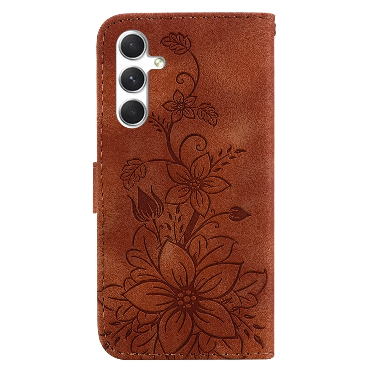 For Samsung Galaxy S25+ 5G Lily Embossed Leather Phone Case(Brown) - Galaxy S25+ 5G Cases by PMC Jewellery | Online Shopping South Africa | PMC Jewellery | Buy Now Pay Later Mobicred