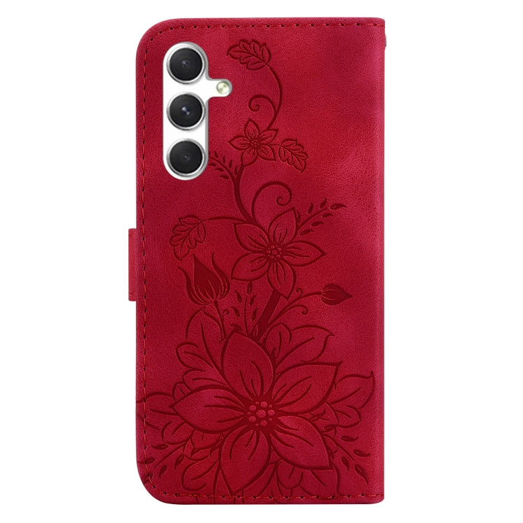 For Samsung Galaxy S25+ 5G Lily Embossed Leather Phone Case(Red) - Galaxy S25+ 5G Cases by PMC Jewellery | Online Shopping South Africa | PMC Jewellery | Buy Now Pay Later Mobicred