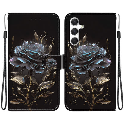 For Samsung Galaxy S25 5G Crystal Texture Colored Drawing Leather Phone Case(Black Rose) - Galaxy S25 5G Cases by PMC Jewellery | Online Shopping South Africa | PMC Jewellery | Buy Now Pay Later Mobicred