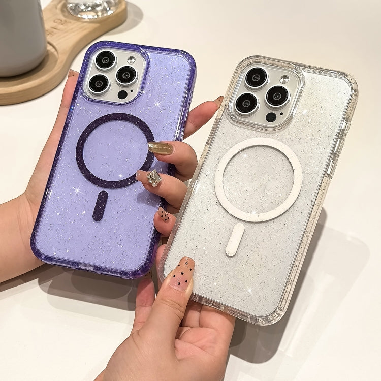For iPhone 16 Glitter Powder TPU Hybrid PC MagSafe Phone Case(Translucent) - iPhone 16 Cases by PMC TechLife | Online Shopping South Africa | PMC TechLife | Buy Now Pay Later Mobicred