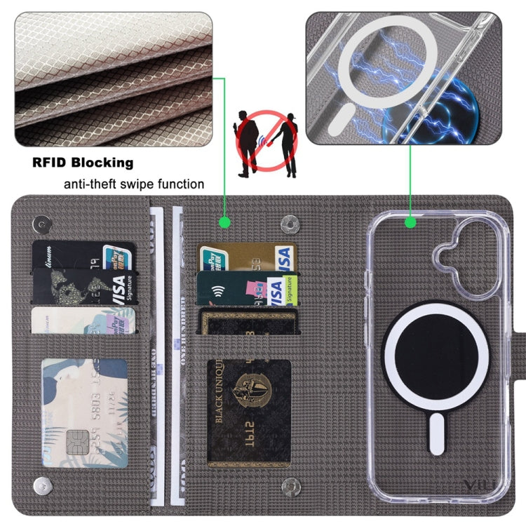 For iPhone 13 Pro ViLi GHA-C Series RFID MagSafe Magnetic Flip Leather Phone Case(Grey) - iPhone 13 Pro Cases by ViLi | Online Shopping South Africa | PMC Jewellery | Buy Now Pay Later Mobicred